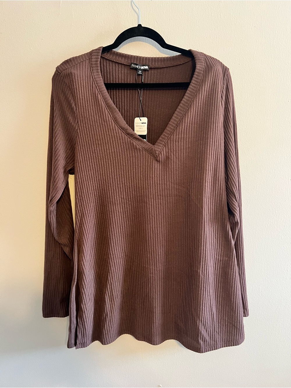 NWT! Fashion Nova Ribbed V-Neck Two-Piece Set - Brown | Women’s 3X - Picture 3 of 10